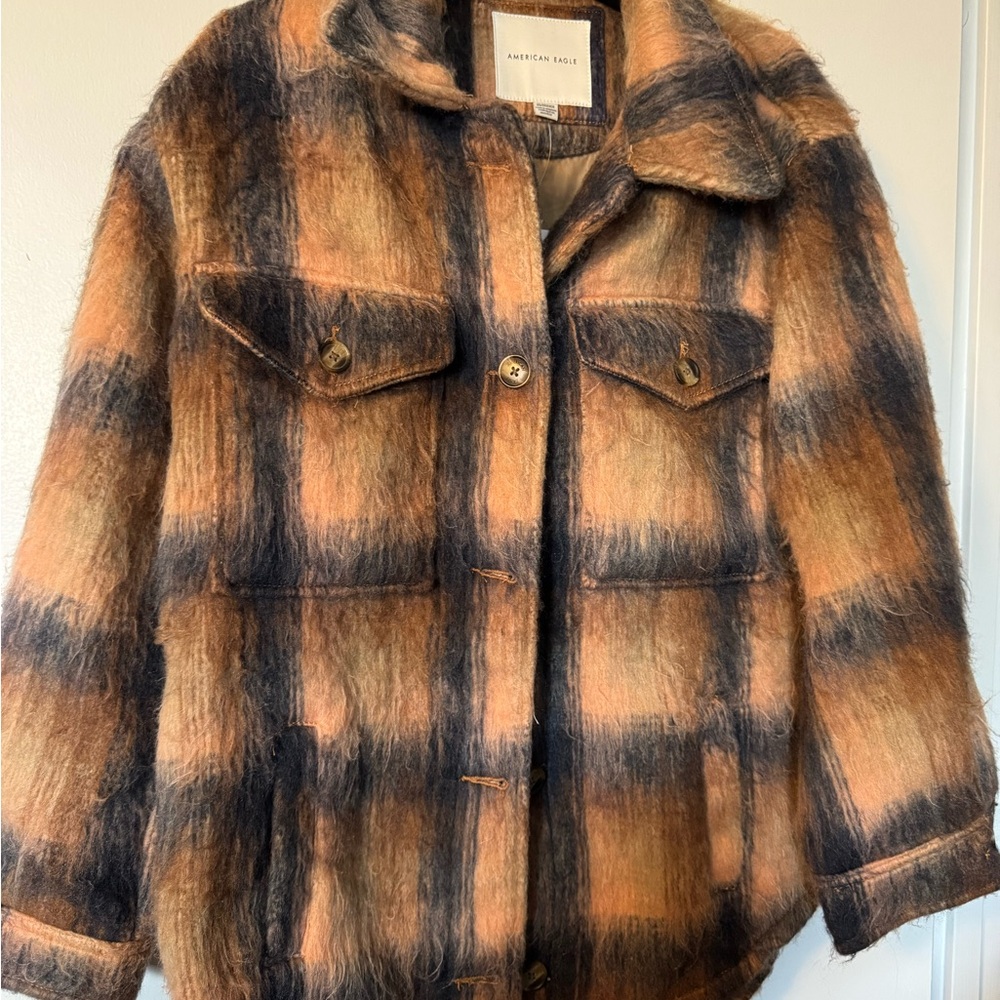 American Eagle Outfitters Women's Plaid Jacket - Brown and Black